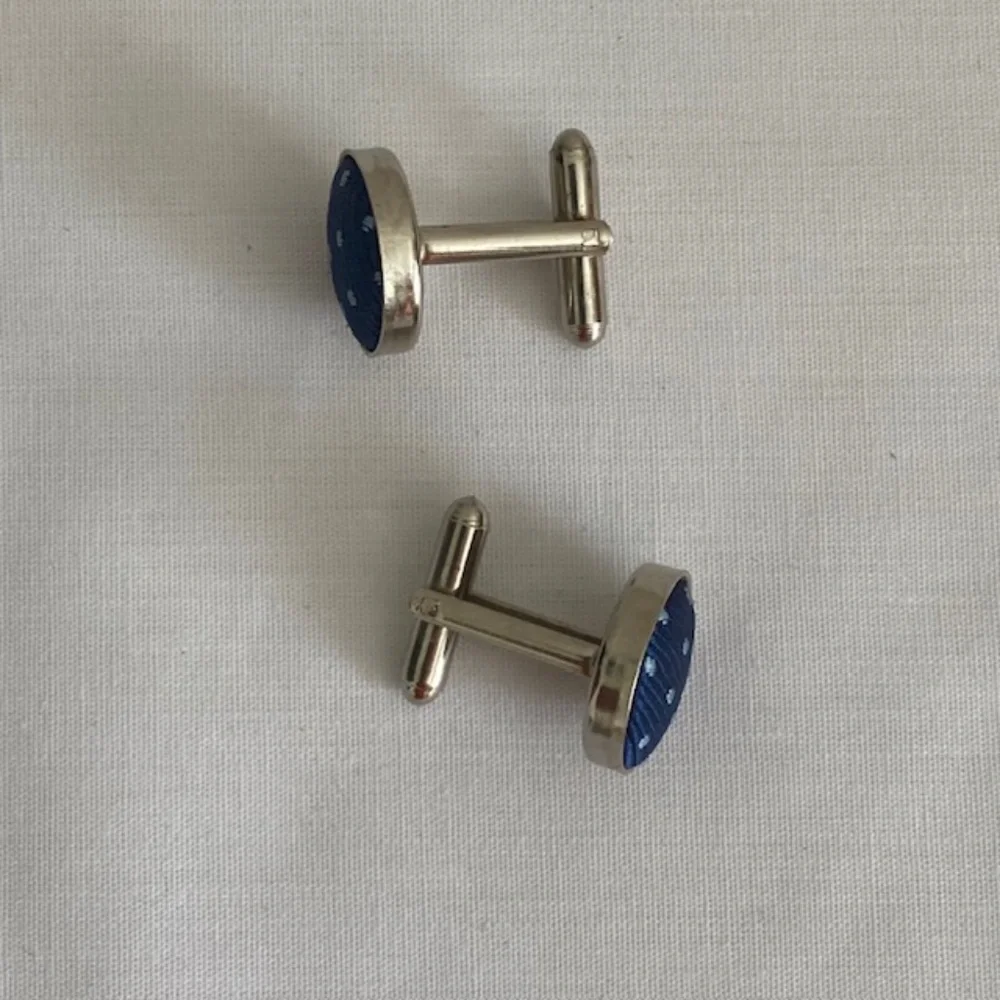Medium Blue Venezia Silk Cufflinks Made in France - Picture 5 of 5